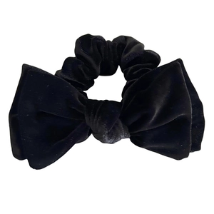 Elegant black velvet bow hair scrunchie in French vintage style for women and girls