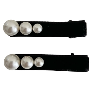 French velvet hair clips set with white pearl beads for women in minimalist retro style