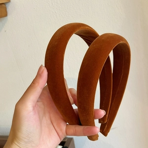 Padded velvet wide headband in caramel orange, high crown sponge hair accessory for women