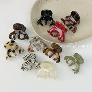 Pince à Cheveux en Acétate Faite à la Main Petit Clip Pieuvre pour Femmes Élégant Français Motif Marbre Écaille de Tortue
