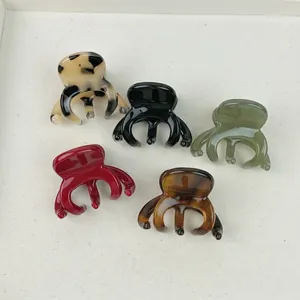 Lot de 5 mini pinces à cheveux en acétate, motifs léopard et couleurs unies