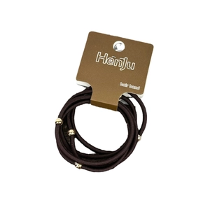 Lot de 5 élastiques à cheveux marron foncé avec perles dorées sur carte de support