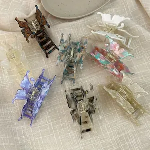 French vintage 3D butterfly acetate hair claws in various elegant marble patterns