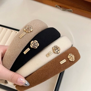 Maillard vintage camellia sponge headband set in khaki, brown, and cream colors