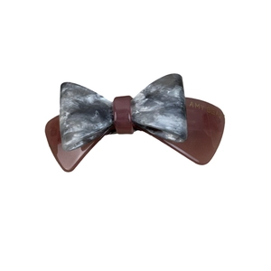 French vintage double layer acetate bow hair clip with black and grey marble texture finish
