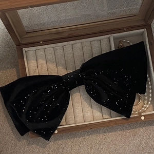 Pince à Cheveux Vintage Française en Velours Grand Chouchou Strass Scintillant Élastiques à Cheveux Élégante Coiffe en Tissu Noir Accessoires Femme