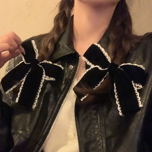 French Retro Black Velvet Bow Hair Clip With White Lace Trim Sweet Bowknot Hairpins For Women Girls Headwear Accessories