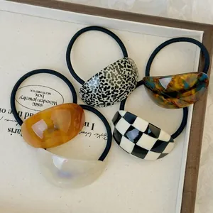 Korean Style Acetate Geometric Bow Hair Tie For Women Minimalist Elegant Checkerboard Tortoiseshell Pattern Elastic Hair Band Fashion Hair Accessories