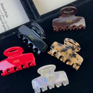 French Retro Acetate Hair Claw Clip Square Shark Clip Gold Label Elegant Hair Accessories For Women Hair Styling Headwear