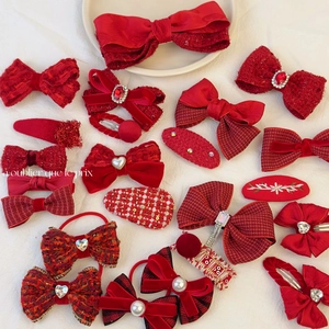 Festliche Rote Schleife Haarklammern Set Für Mädchen Kinder Strass Künstliche Perle Stoff Süße Haarnadel Neujahrs Haarschmuck