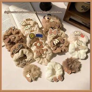 Scrunchie in Peluche a Maglia per Donna Dolce Cartone Animato Animale Fiocco Lettera Decor Autunno Inverno Accessori Capelli