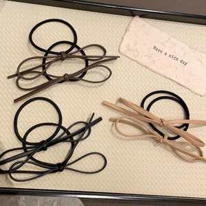 Korean Style Bowknot Hair Tie Synthetic Leather Elastic Scrunchie For Women Girls Simple Daily Ponytail Holder Hair Accessory