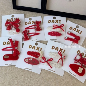 Red Plush Bow Hair Clips For Women Girls Cute New Year Rhinestone BB Clips Hand Made Winter Fashion Hair Accessories