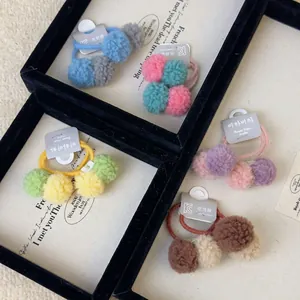 Colorful plush ball hair ties in various Morandi colors with high elastic bands