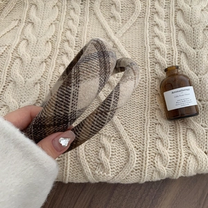 British style brown plaid double headband for women featuring warm autumn wool fabric