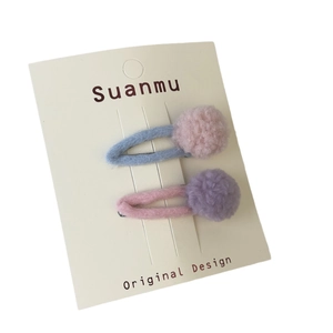 Children colorful wool felt ball hair clips set with knit drop-shaped BB side clips