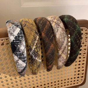 French vintage thick plaid headbands with tweed fabric and sponge padding in various colors