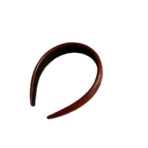 Retro burgundy faux leather headband with crocodile texture and non-slip lining