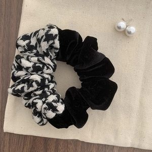 Vintage Houndstooth Velvet Splicing Large Scrunchie Retro High Elastic Hair Tie Elegant Ponytail Holder Hair Accessories Women