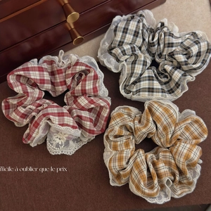 French Vintage Gingham Lace Scrunchies Fabric Checkered Elastic Hair Ties Elegant Sweet Headwear Hair Accessories For Women Girls