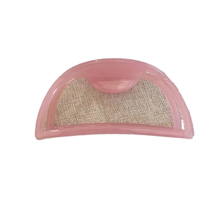 French vintage pink acetate half-moon hair claw clip with a glossy semi-transparent finish