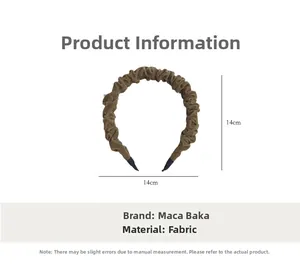 Detail view of brown pleated velvet headband fabric and 14cm size diameter display
