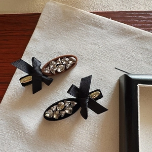 Elegant Korean Style Satin Bow Hair Clip With Sparkling Rhinestones For Women Vintage Hand-made Duckbill Side Clip Hairpins