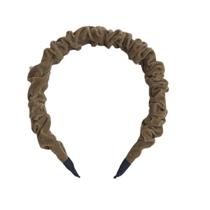 French vintage dark brown velvet pleated headband with rhinestones for women