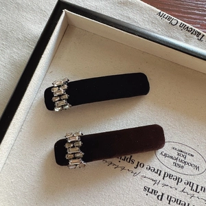 Vintage velvet bow hair clip set with sparkling rhinestones in black and brown colors