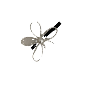 Elegant silver bead flower hair clip with center pearl on a secure duckbill clip