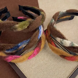 Serre-tête torsadé en tricot rétro pour femme en laine douce aux couleurs d'automne