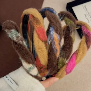 Serre-tête rétro en maille torsadée épaisse aux couleurs de laine mélangées vintage