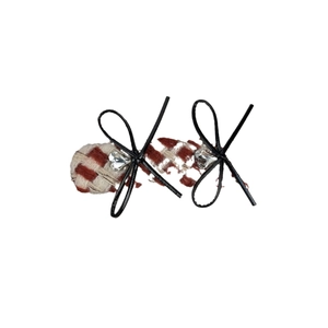 Sweet red checkered hair clips with black bows and heart rhinestones on white background
