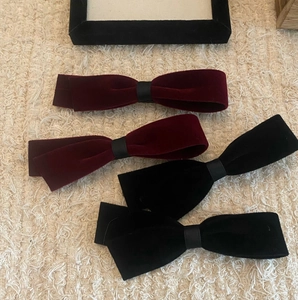 Pince à Cheveux Nœud en Velours de Coton Bordeaux Vintage Français pour Femme Élégante Pince Bec de Canard Fait à la Main
