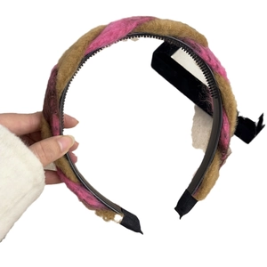 Serre-tête tressé rose et marron avec dents antidérapantes pour coiffure d'automne hiver