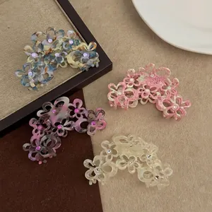 Elegante Azetat Haarklammern im Blumen Design mit Strasssteinen in vier Farben