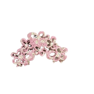 Eleganter Haarklammer aus rosa Acetat mit Blumenmuster und funkelnden Strasssteinen