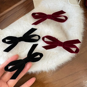 Vintage Velvet Bowknot Hair Clip Retro French Style Wine Red Black Bow Hairpin For Women Daily Party Elegant Hair Accessories