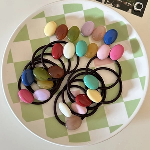 Korean Style Candy Color Resin Oval Bead Hair Ring For Women Girls High Elastic Hair Tie Sweet Daily Hair Accessories