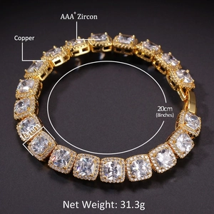 Iced out 10mm hip hop cuban link bracelet for men with golden copper and AAA+ cubic zirconia