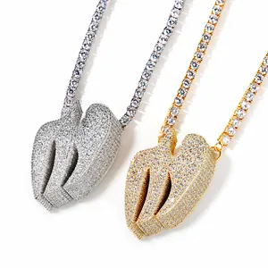 Collana con Ciondolo a Cuore Infranto in Rame e Zirconia Hip Hop per Unisex Gioielli con Catena da Tennis Iced Out Personalizzati