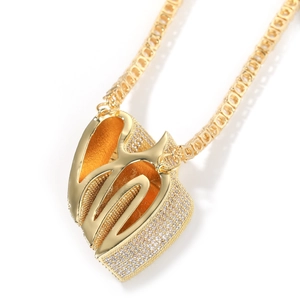Collana hip hop con ciondolo a cuore dorato e pietre di zirconia cubica micro pavé