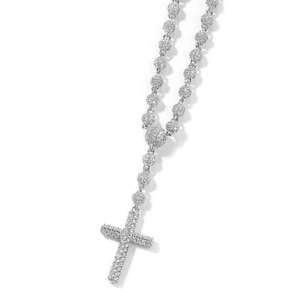 Collana con croce a sfere 5mm e zirconi incastonati per uno stile hip-hop unico