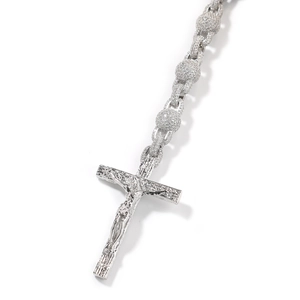 Collana con ciondolo crocifisso argento hip hop e catena a sfere ghiacciate per uomo donna