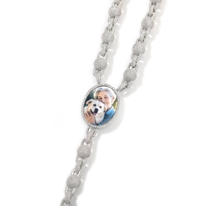 Collana con foto personalizzata hip hop con ciondolo tondo brillante e catena di perline