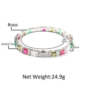 Hip Hop Koperen Schakelarmband Met Veelkleurige Vierkante Zirconia Geometrische Pavé Tennis Armband Voor Unisex Sieraden