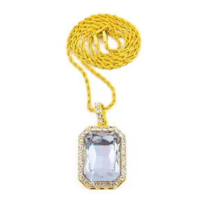 Vintage Hip Hop Legierung Quadrat Anhänger Halskette Mit Farbigem Strass Iced Out Rechteck Edelstein Halskette Für Herren Damen Schmuck