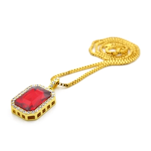 Vintage-Goldkette mit großem rechteckigem rotem Edelsteinanhänger und kleinen Diamanten