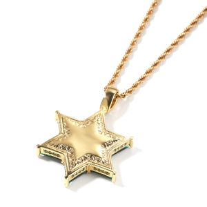 18K gold plated hexagram necklace with green stones and twisted rope chain for hip hop style