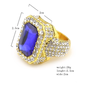 Macro shot of hip hop blue gemstone ring with zircon pave stones and size 2.5x2.0cm